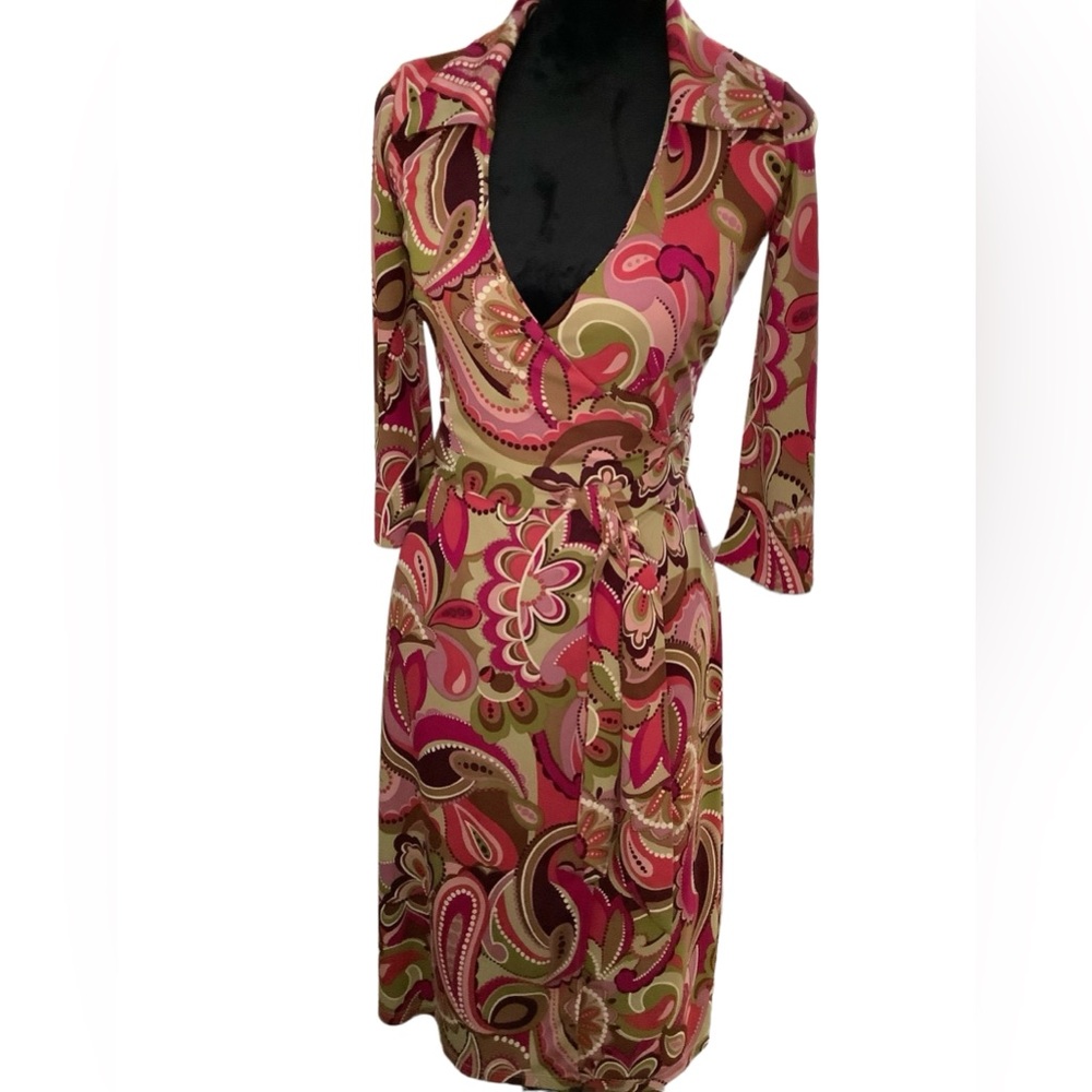 RUBY SIZE 2 RETRO‎ VINTAGE WRAP AROUND MIDI Long Sleeve DRESS. Y2K,hippie - Picture 6 of 16